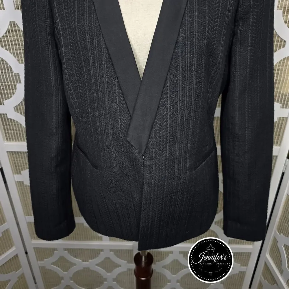 BCBGMaxAzria Black Textured Striping Pattern Crop Blazer Size L